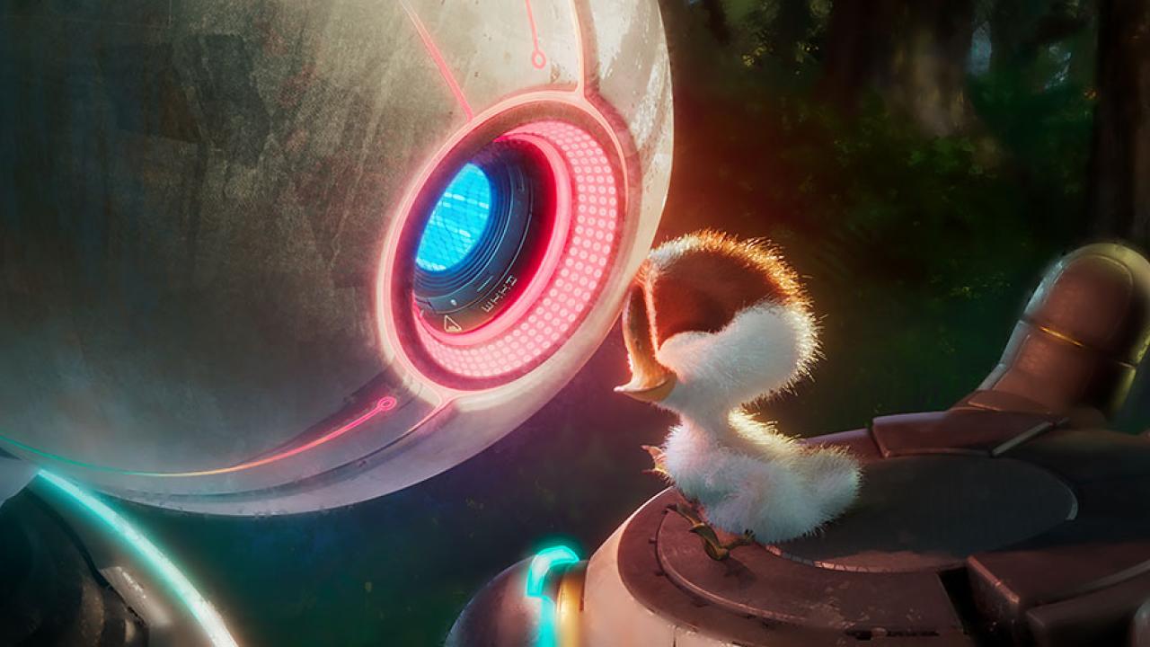 Robot tendre amb un anec petit
