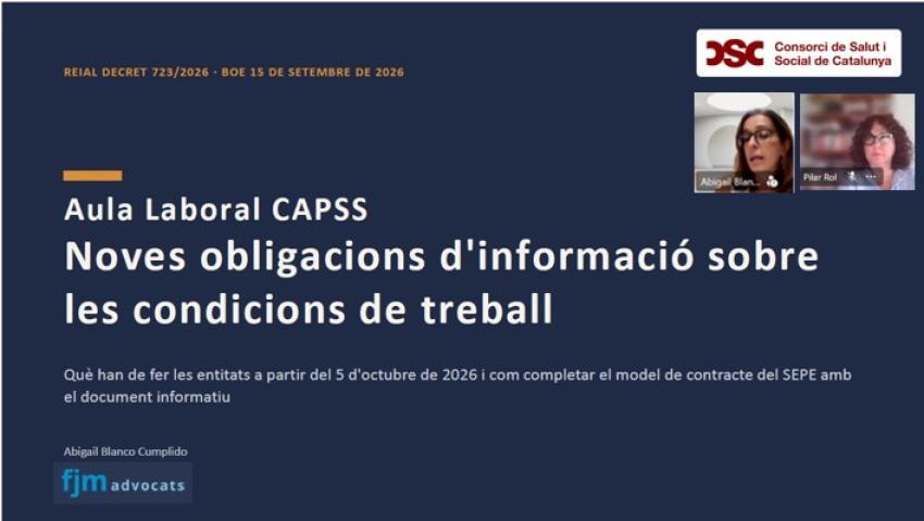 Captura del webinar sobre le nou règim de transparència de les condicions de treball