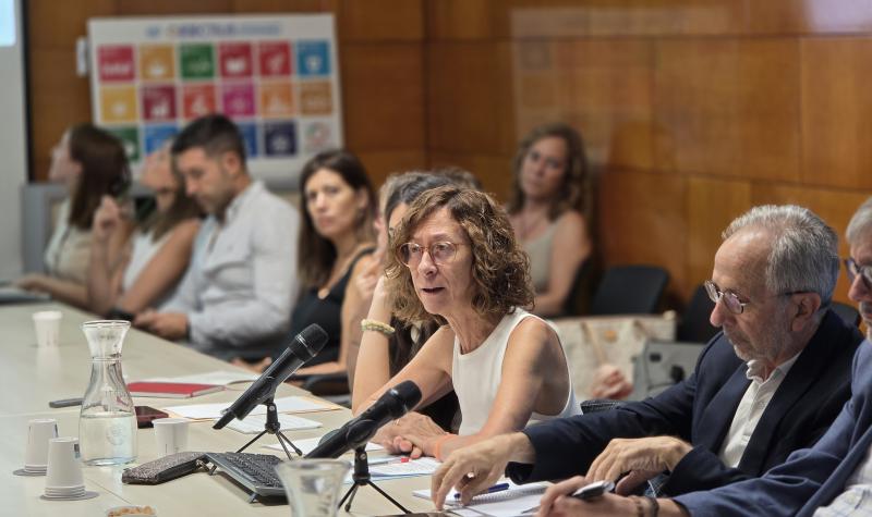 Aina Plaza, durant la seva intervenció a la sessió “El rol del món local en el desplegament de les àrees integrades de salut (AIS): el treball en xarxa amb els proveïdors del territori”