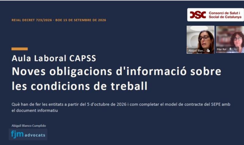 Captura del webinar sobre le nou règim de transparència de les condicions de treball